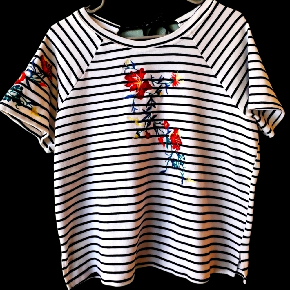 White Striped Graphic Tee